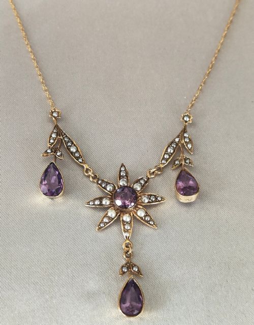 VICTORIAN 9CT GOLD AMETHYST AND PEARL NECKLACE - ADDITIONAL PHOTO 4