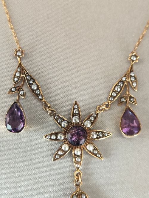 VICTORIAN 9CT GOLD AMETHYST AND PEARL NECKLACE - ADDITIONAL PHOTO 6