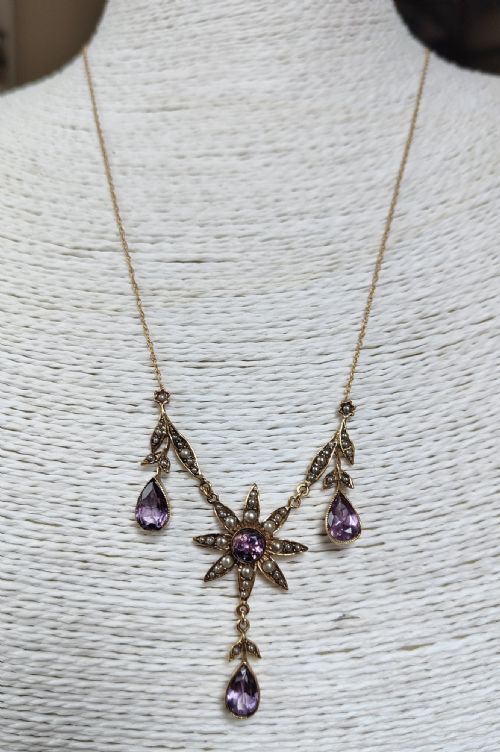 VICTORIAN 9CT GOLD AMETHYST AND PEARL NECKLACE - ADDITIONAL PHOTO 7