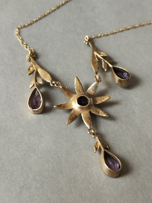 VICTORIAN 9CT GOLD AMETHYST AND PEARL NECKLACE - ADDITIONAL PHOTO 8