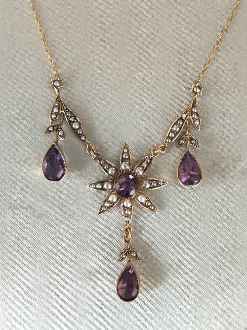 VICTORIAN 9CT GOLD AMETHYST AND PEARL NECKLACE - ADDITIONAL PHOTO 1