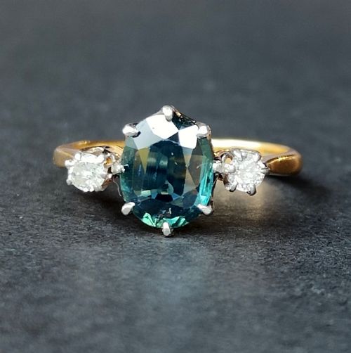 ART DECO 18CT GOLD SAPPHIRE AND DIAMOND RING - ADDITIONAL PHOTO 1