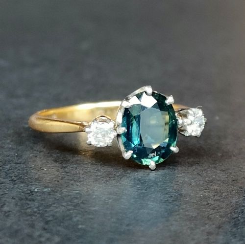ART DECO 18CT GOLD SAPPHIRE AND DIAMOND RING - ADDITIONAL PHOTO 3