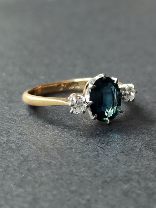 ART DECO 18CT GOLD SAPPHIRE AND DIAMOND RING - ADDITIONAL PHOTO 4