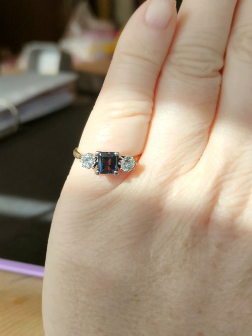 ART DECO 18CT GOLD SAPPHIRE AND DIAMOND RING - ADDITIONAL PHOTO 4