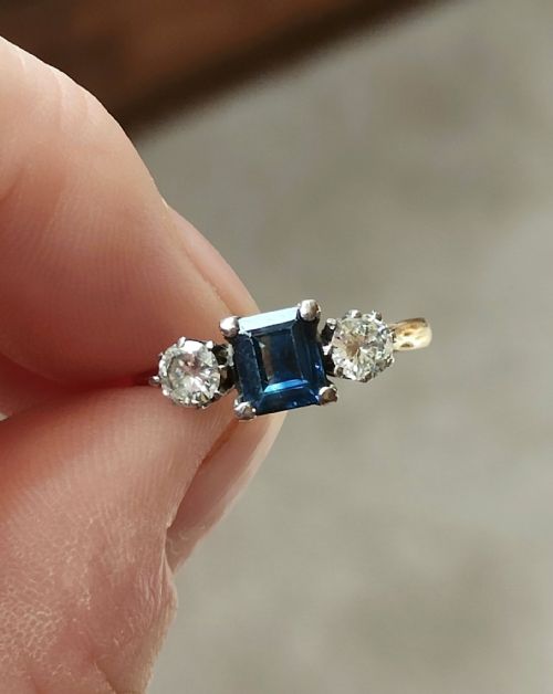 ART DECO 18CT GOLD SAPPHIRE AND DIAMOND RING - ADDITIONAL PHOTO 5