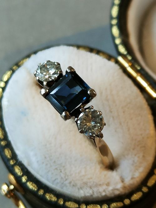 ART DECO 18CT GOLD SAPPHIRE AND DIAMOND RING - ADDITIONAL PHOTO 6