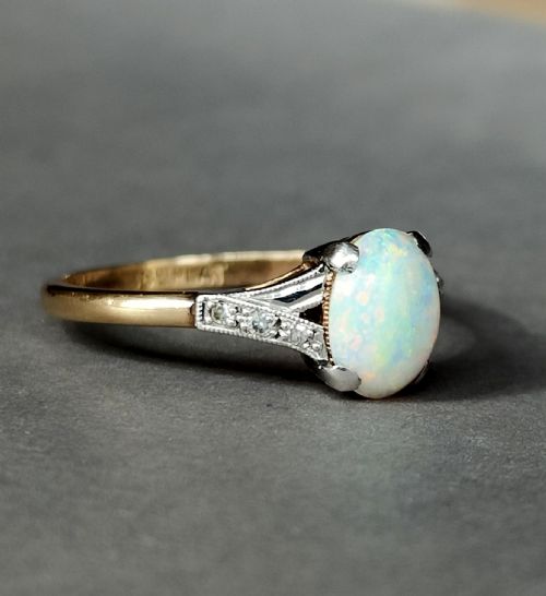 ART DECO 18CT GOLD PLATINUM OPAL AND DIAMOND RING - ADDITIONAL PHOTO 2