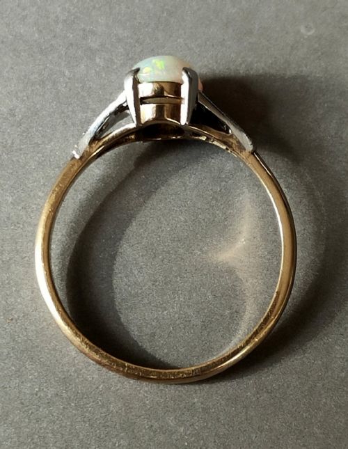 ART DECO 18CT GOLD PLATINUM OPAL AND DIAMOND RING - ADDITIONAL PHOTO 3