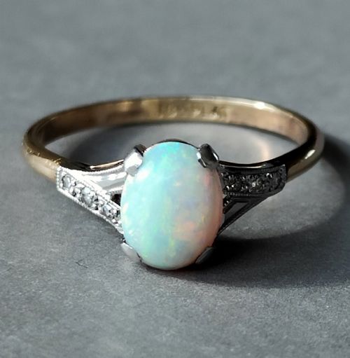 ART DECO 18CT GOLD PLATINUM OPAL AND DIAMOND RING - ADDITIONAL PHOTO 4