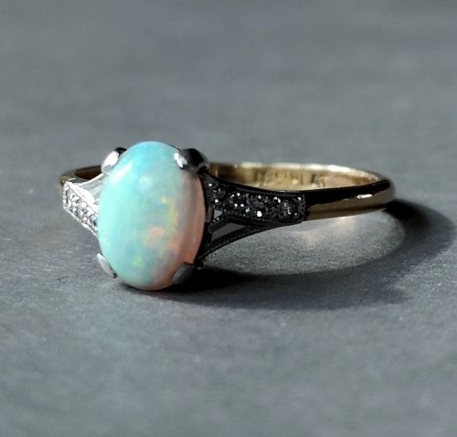 ART DECO 18CT GOLD PLATINUM OPAL AND DIAMOND RING - ADDITIONAL PHOTO 5