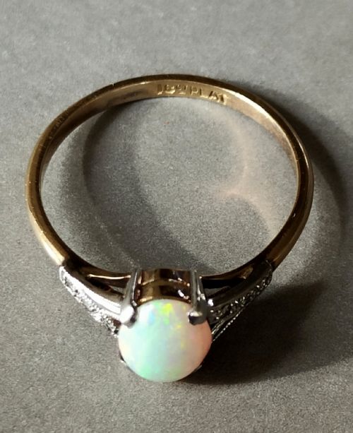 ART DECO 18CT GOLD PLATINUM OPAL AND DIAMOND RING - ADDITIONAL PHOTO 6