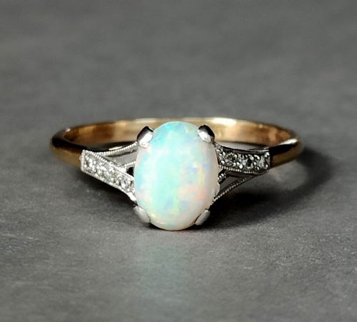 ART DECO 18CT GOLD PLATINUM OPAL AND DIAMOND RING - ADDITIONAL PHOTO 7