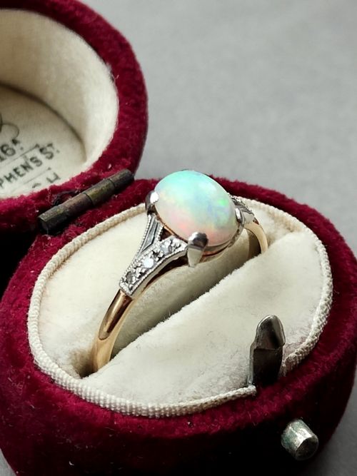 ART DECO 18CT GOLD PLATINUM OPAL AND DIAMOND RING - ADDITIONAL PHOTO 8