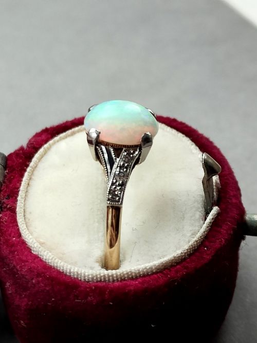 ART DECO 18CT GOLD PLATINUM OPAL AND DIAMOND RING - ADDITIONAL PHOTO 9