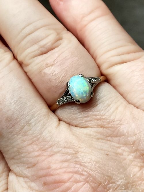 ART DECO 18CT GOLD PLATINUM OPAL AND DIAMOND RING - ADDITIONAL PHOTO 10