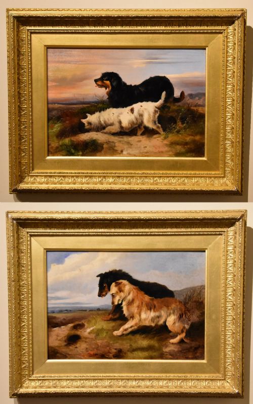 oil painting pair by james charles morris terrier's rabbiting - CATEGORY: ANTIQUE ART - DATED 19TH CENTURY