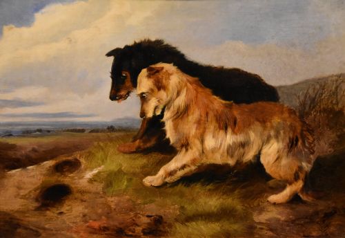 OIL PAINTING PAIR BY JAMES CHARLES MORRIS TERRIER'S RABBITING - ADDITIONAL PHOTO 3