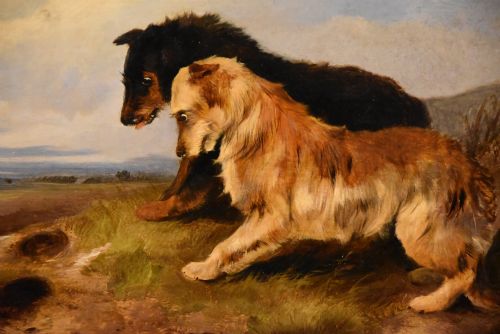 OIL PAINTING PAIR BY JAMES CHARLES MORRIS TERRIER'S RABBITING - ADDITIONAL PHOTO 4