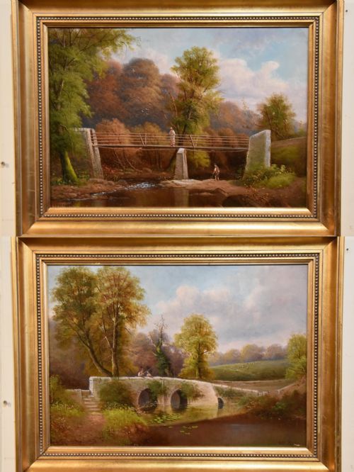 oil painting pair by george harris the old miners bridge - CATEGORY: ANTIQUE ART - DATED 19TH CENTURY