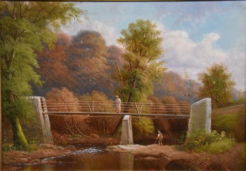 OIL PAINTING PAIR BY GEORGE HARRIS THE OLD MINERS BRIDGE - ADDITIONAL PHOTO 1