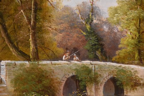 OIL PAINTING PAIR BY GEORGE HARRIS THE OLD MINERS BRIDGE - ADDITIONAL PHOTO 2