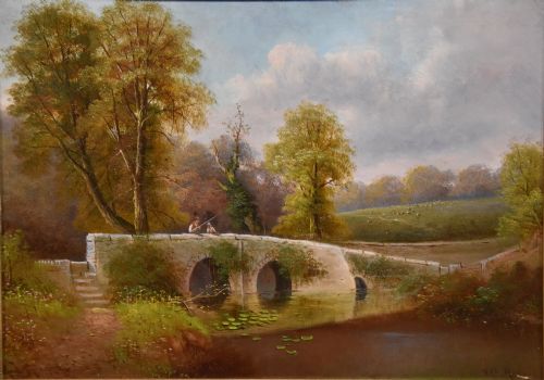 OIL PAINTING PAIR BY GEORGE HARRIS THE OLD MINERS BRIDGE - ADDITIONAL PHOTO 3
