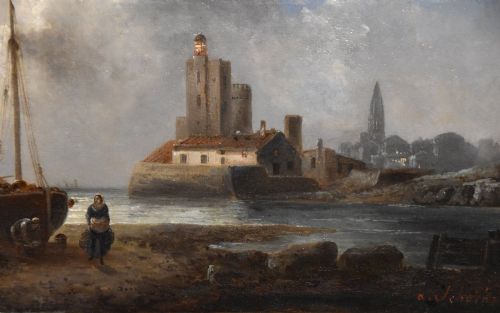 OIL PAINTING BY ANTON SCHOTH EVENING UNLOADING THE CATCH - ADDITIONAL PHOTO 2