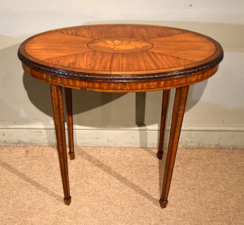 edwardian satinwood inlaid oval table - CATEGORY: ANTIQUE TABLES - DATED EDWARDIAN