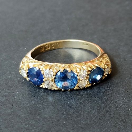 EDWARDIAN 18CT GOLD SAPPHIRE AND DIAMOND RING - ADDITIONAL PHOTO 6