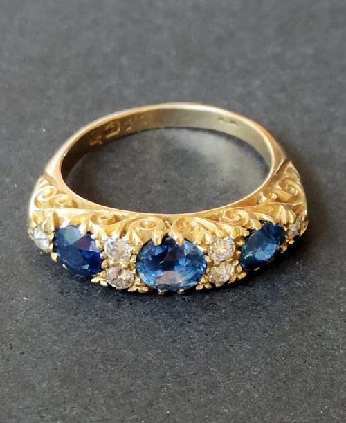 EDWARDIAN 18CT GOLD SAPPHIRE AND DIAMOND RING - ADDITIONAL PHOTO 7