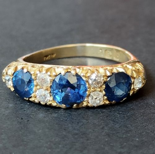 EDWARDIAN 18CT GOLD SAPPHIRE AND DIAMOND RING - ADDITIONAL PHOTO 8