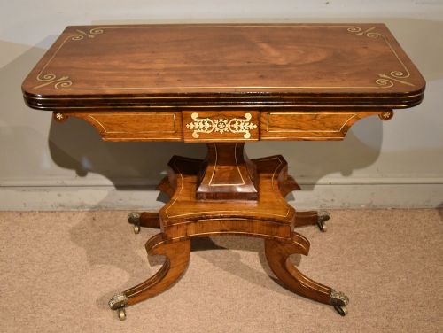 REGENCY ROSEWOOD BRASS INLAID CARD TABLE - ADDITIONAL PHOTO 1