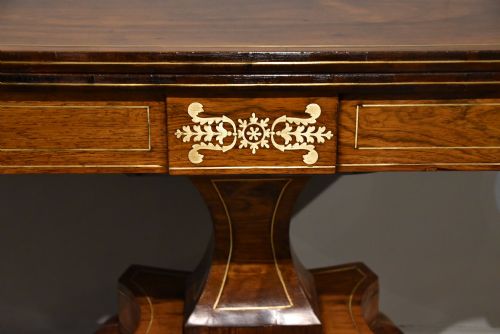 REGENCY ROSEWOOD BRASS INLAID CARD TABLE - ADDITIONAL PHOTO 2