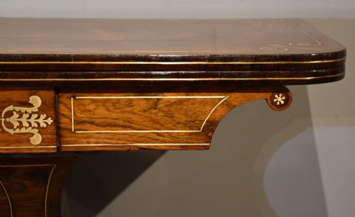 REGENCY ROSEWOOD BRASS INLAID CARD TABLE - ADDITIONAL PHOTO 4