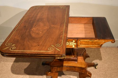 REGENCY ROSEWOOD BRASS INLAID CARD TABLE - ADDITIONAL PHOTO 7