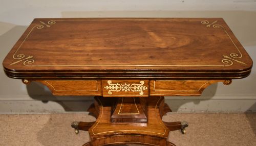 REGENCY ROSEWOOD BRASS INLAID CARD TABLE - ADDITIONAL PHOTO 8