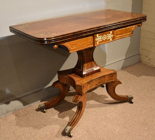 REGENCY ROSEWOOD BRASS INLAID CARD TABLE - ADDITIONAL PHOTO 9