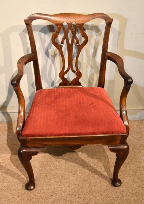 18TH CENTURY WALNUT ARMCHAIR WITH CABRIOLE LEGS - ADDITIONAL PHOTO 6