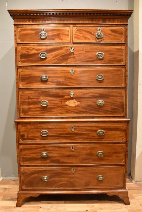 george iii sheraton design secretaire mahogany chest on chest - CATEGORY: ANTIQUE CHEST OF DRAWERS - DATED 18TH CENTURY