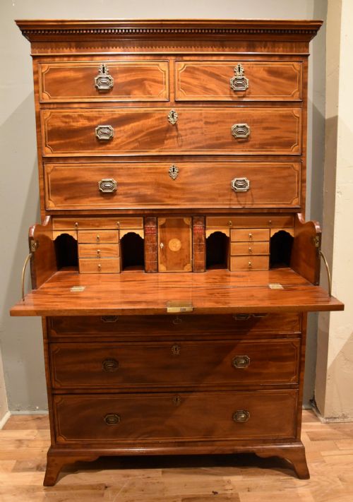 GEORGE III SHERATON DESIGN SECRETAIRE MAHOGANY CHEST ON CHEST - ADDITIONAL PHOTO 1