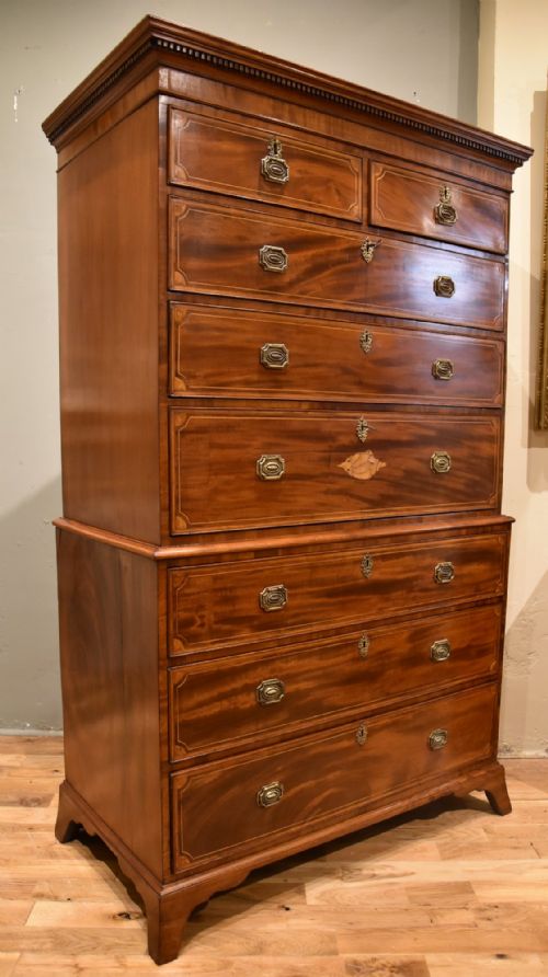 GEORGE III SHERATON DESIGN SECRETAIRE MAHOGANY CHEST ON CHEST - ADDITIONAL PHOTO 8
