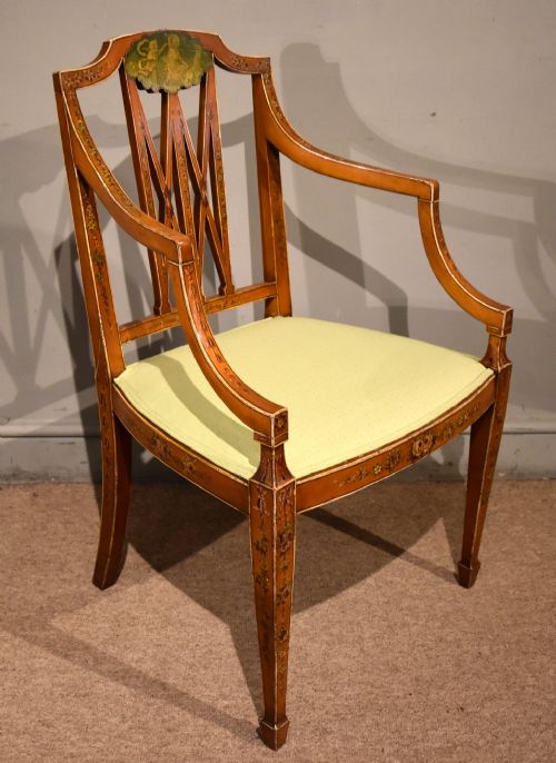 19TH CENTURY SATINWOOD AND HAND PAINTED ARMCHAIR S H JEWELL - ADDITIONAL PHOTO 1