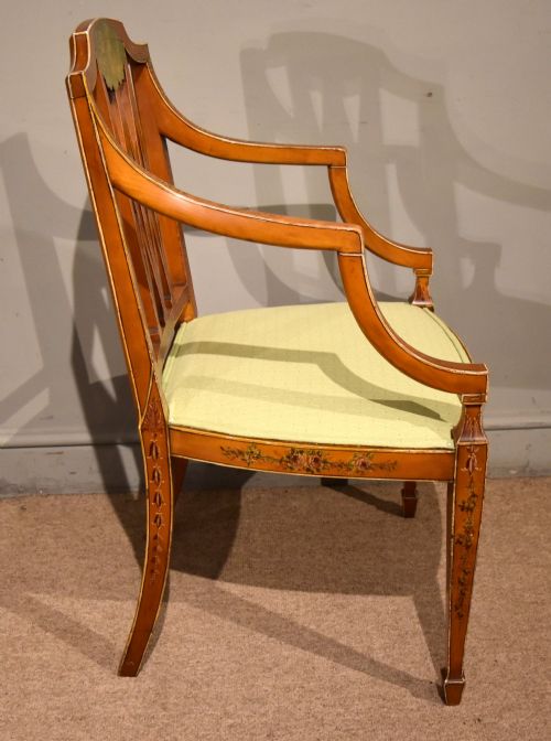 19TH CENTURY SATINWOOD AND HAND PAINTED ARMCHAIR S H JEWELL - ADDITIONAL PHOTO 2