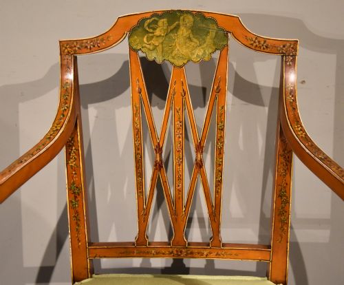 19TH CENTURY SATINWOOD AND HAND PAINTED ARMCHAIR S H JEWELL - ADDITIONAL PHOTO 4