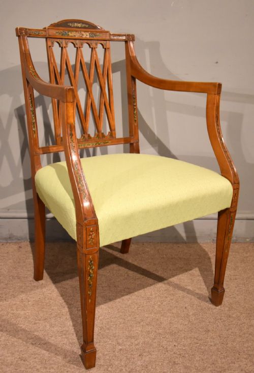 19TH CENTURY SATINWOOD AND HAND PAINTED ARMCHAIR S H JEWELL - ADDITIONAL PHOTO 4