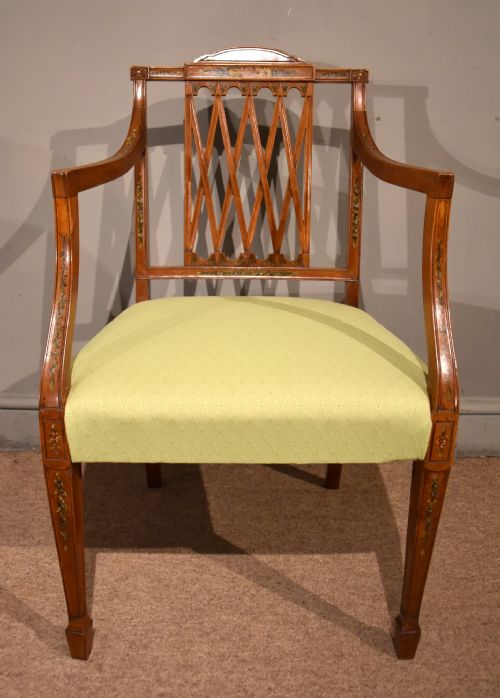 19TH CENTURY SATINWOOD AND HAND PAINTED ARMCHAIR S H JEWELL - ADDITIONAL PHOTO 5