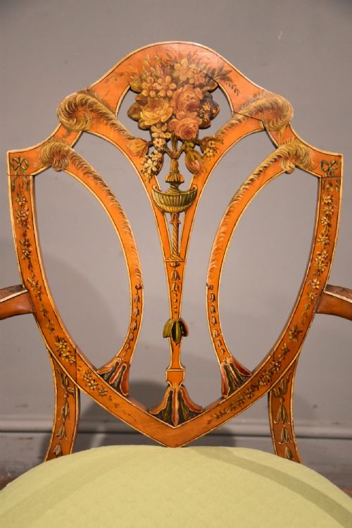 19TH CENTURY SATINWOOD AND HAND PAINTED ARMCHAIR S H JEWELL - ADDITIONAL PHOTO 1