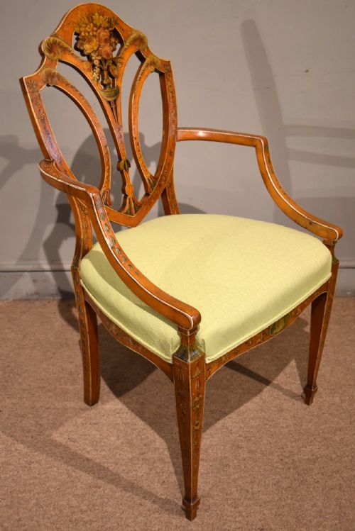 19TH CENTURY SATINWOOD AND HAND PAINTED ARMCHAIR S H JEWELL - ADDITIONAL PHOTO 3