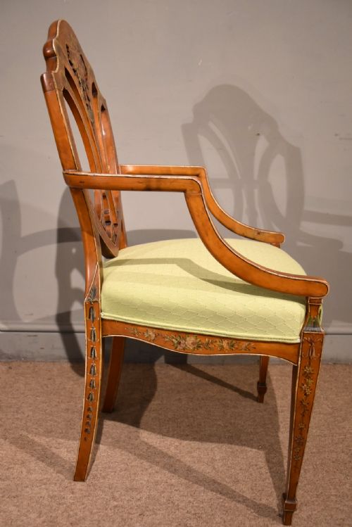 19TH CENTURY SATINWOOD AND HAND PAINTED ARMCHAIR S H JEWELL - ADDITIONAL PHOTO 6